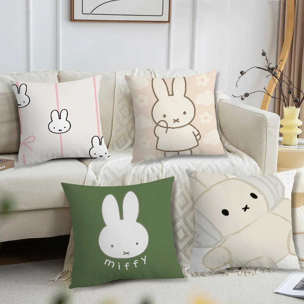 M-Miffy Kawaii 쿠션 커버 베개 인쇄용 소파 장식 홈 카룸 커피 숍 사무실 북유럽 단순성