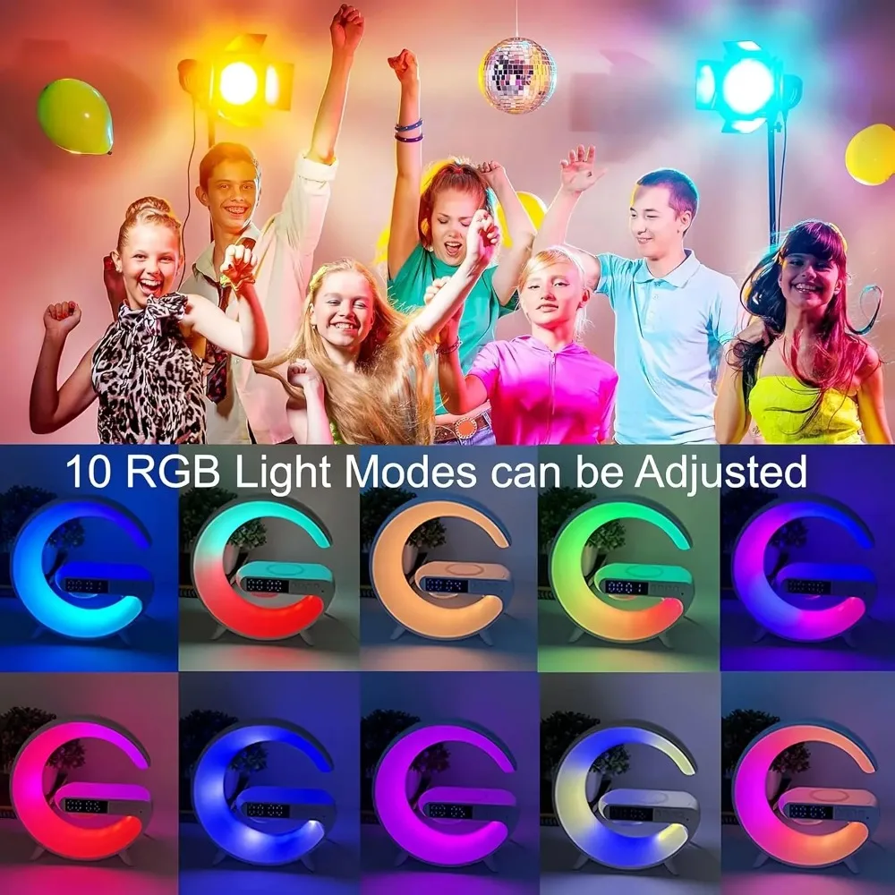 Multifunctional Night Light Wireless Charger & Bluetooth TF Speaker & Alarm Clock For iPhone 16 Samsung Xiaomi Mini G Atmosphere