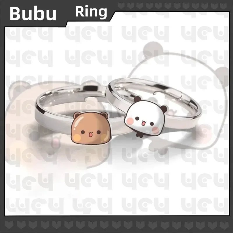 

New Decorative Toy Small Panda Bubu And Yier Adjustable Ring Kawaii Cartoon Bubu And Yier Couple Ring Originality Birthday Gifts