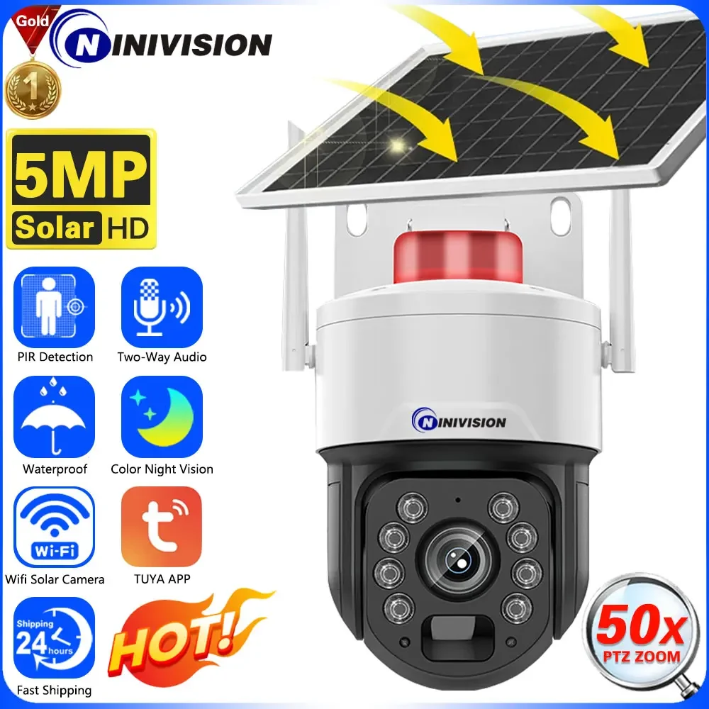 5Mp 50X Zoom Ottico Tuya Smart Solar Battery Wifi Ptz Pir Detection Outdoor Security 2-Audio Spotlight Telecamera Ip Di Sorveglianza