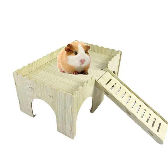 Casa Per Porcellini D'India In Legno | 4 Ingressi Con Rampa, 38x25x18cm Per Roditori - Foto 2