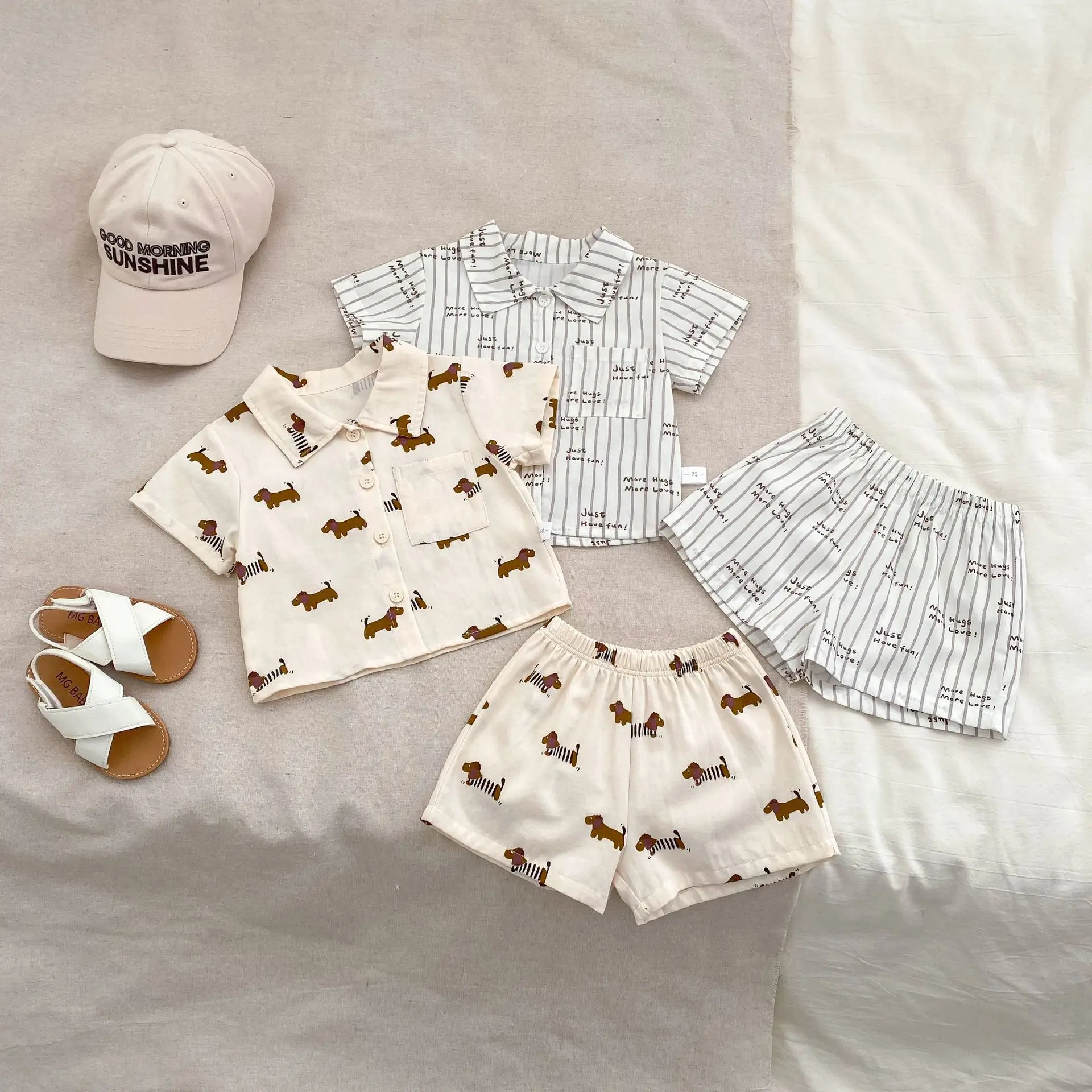 Description Picture 5 of item2025 Summer New Baby Short Sleeve Clothes Set Infant Boy Cute Cartoon Print Shirts + Shorts 2pcs Suit Toddler Girl Outfits