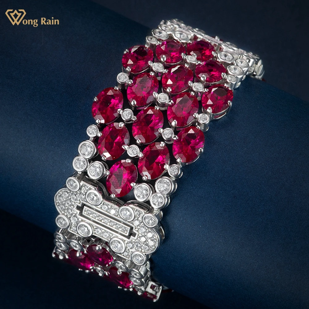 Wong Rain Vintage 100% 925 Sterling Silver Taglio Ovale 6*8Mm Ruby Pink Padparadscha Gemstone Sparkling Women Bracciali Gioielleria Raffinata