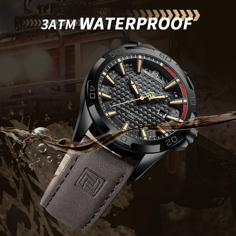 NAVIFORCE Men's Casual Sport Military Quartz Calendar Wrist Watch for Men Leather Water Resistant Clock Relogio Masculino NF8023 images - 6