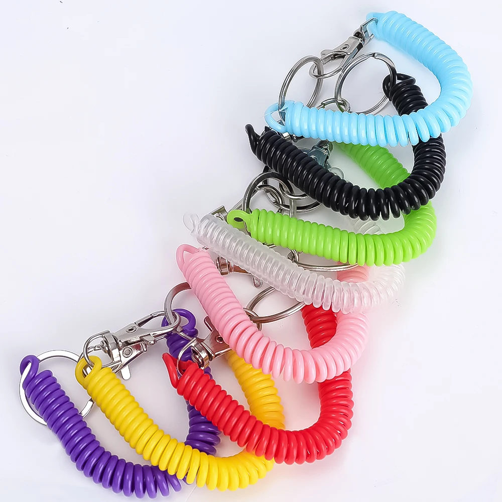 Color Spring Spiral Retractable Keychain Clips Spiral Stretch Coil Keyring  Anti-lost spring rope keychain phone cord pendant - AliExpress