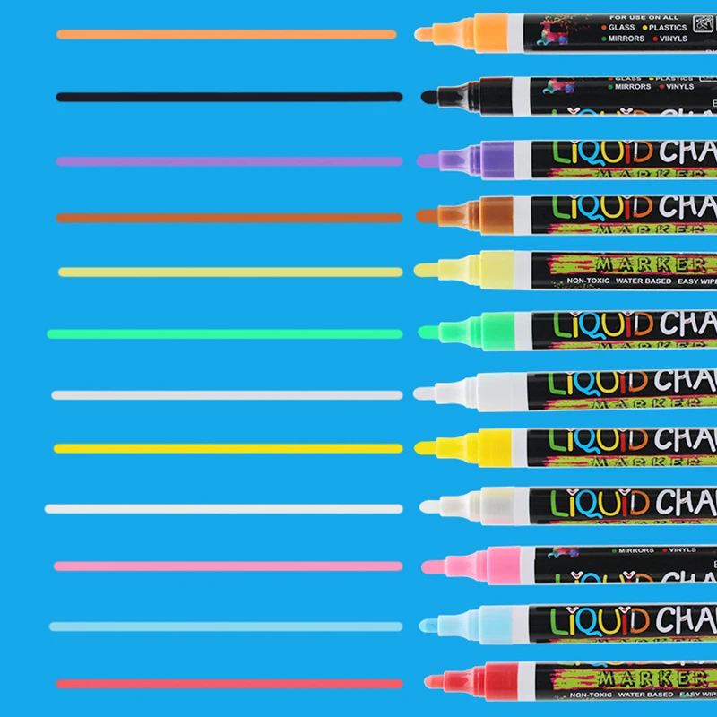 12 Colors Whiteboard Markers Erasable Colorful Marker Pens Liquid Chalk Pens for School Office Whiteboard Chalkboard