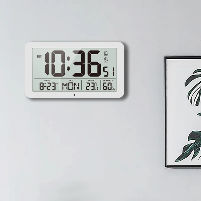 Large Digital Wall Clock with Temperature Humidity Calendar 8.5"Desk LCD Alarm Clock Backlight for Bedroom Office Living Room 1