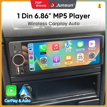 Junsun 6,86 ''1 Din estéreo de coche Bluetooth inalámbrico para Apple Carplay Android Auto FM MP5 reproductor de Radio pantalla táctil IPS Universal 1