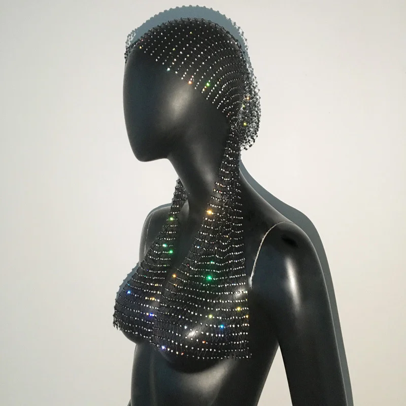 Wisafory Fascia da donna con strass a rete con glitter per hip hop turbante elastico a rete di pesce, Hijab Tiaras, fasce per capelli per donne, ragazze, argento