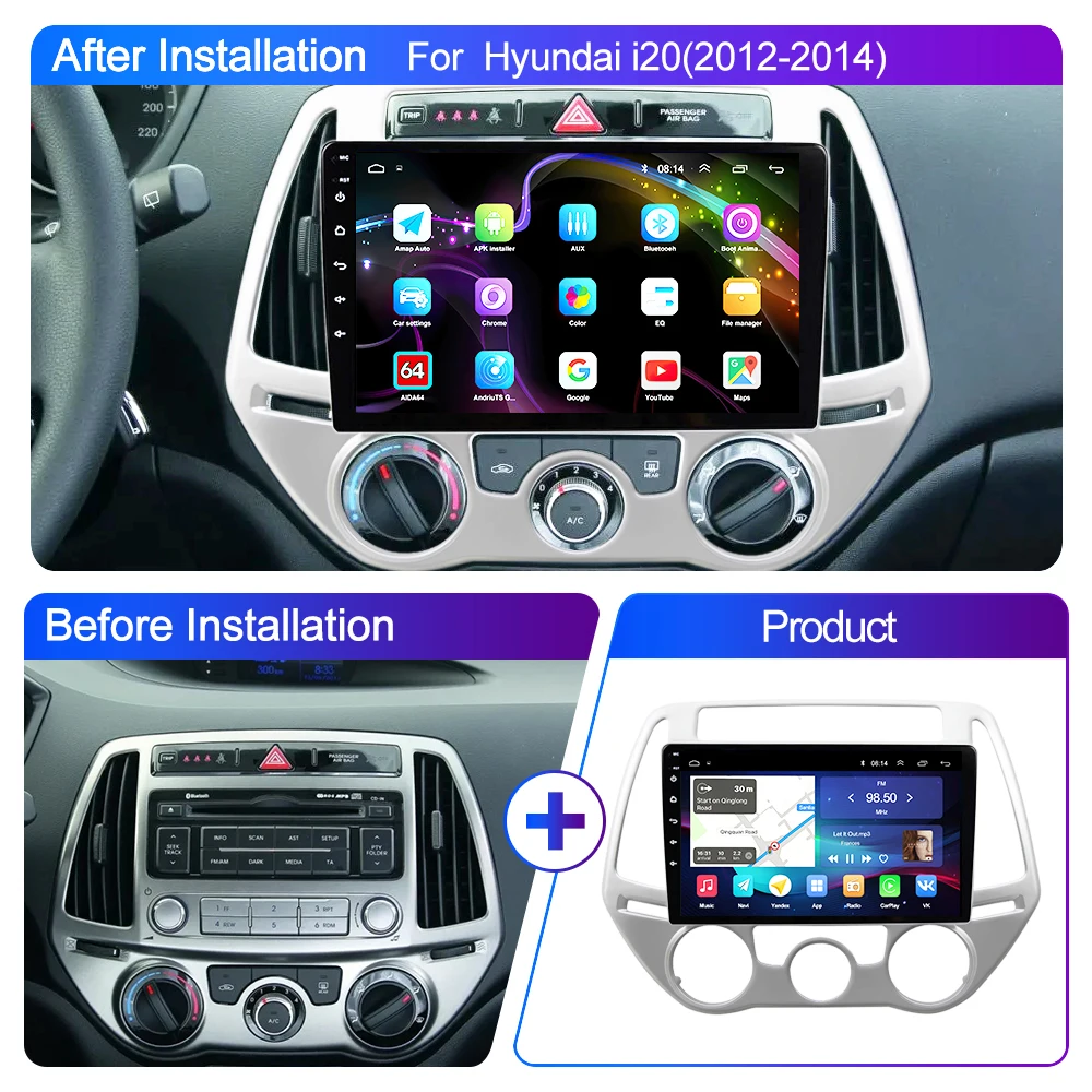 Autoradio Android 13 Pour Hyundai I20 2015-2018 - 9" Écran, 6Go+128Go, CarPlay/Android Auto Sans Fil, GPS