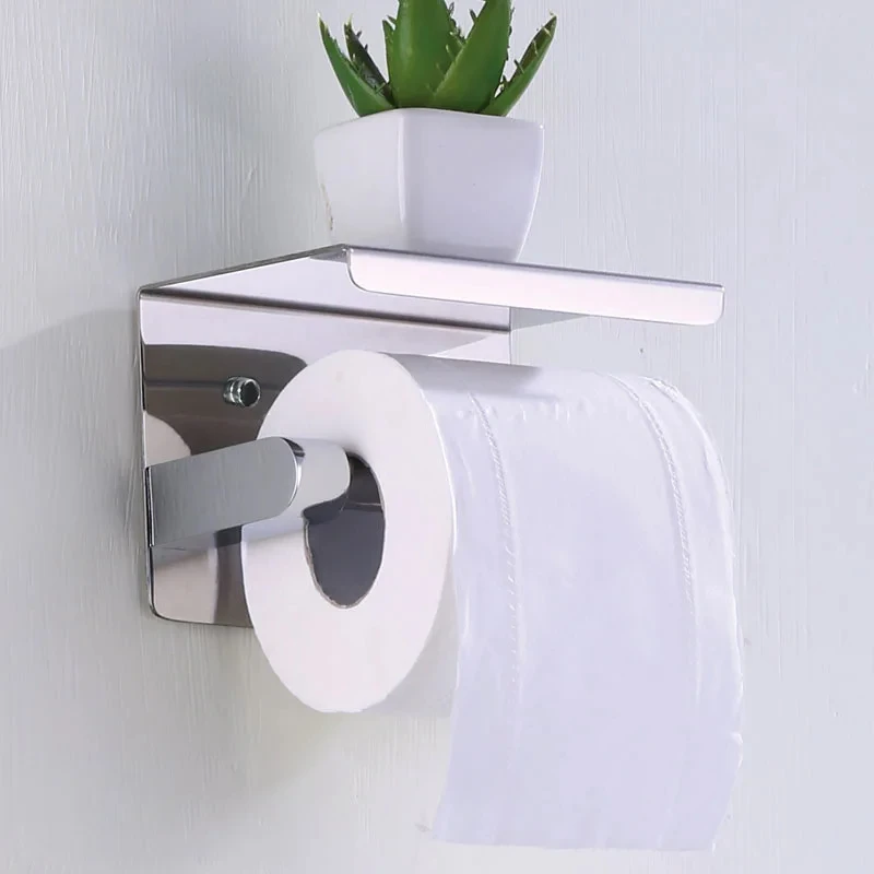 304 Stainless Steel Tissue Holder Toilet Paper Holder Roll Paper Bathroom Phone Storage Rack 1PC