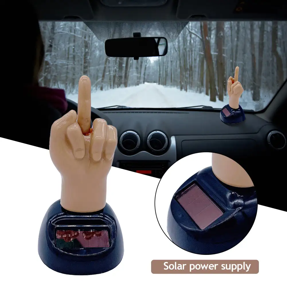 Funny Finger Auto Interior Prank Toy Car Ornament Solar Powered Middle Finger Shaking Decoration Car Dashboard Ornaments Gift solar finger car ornament