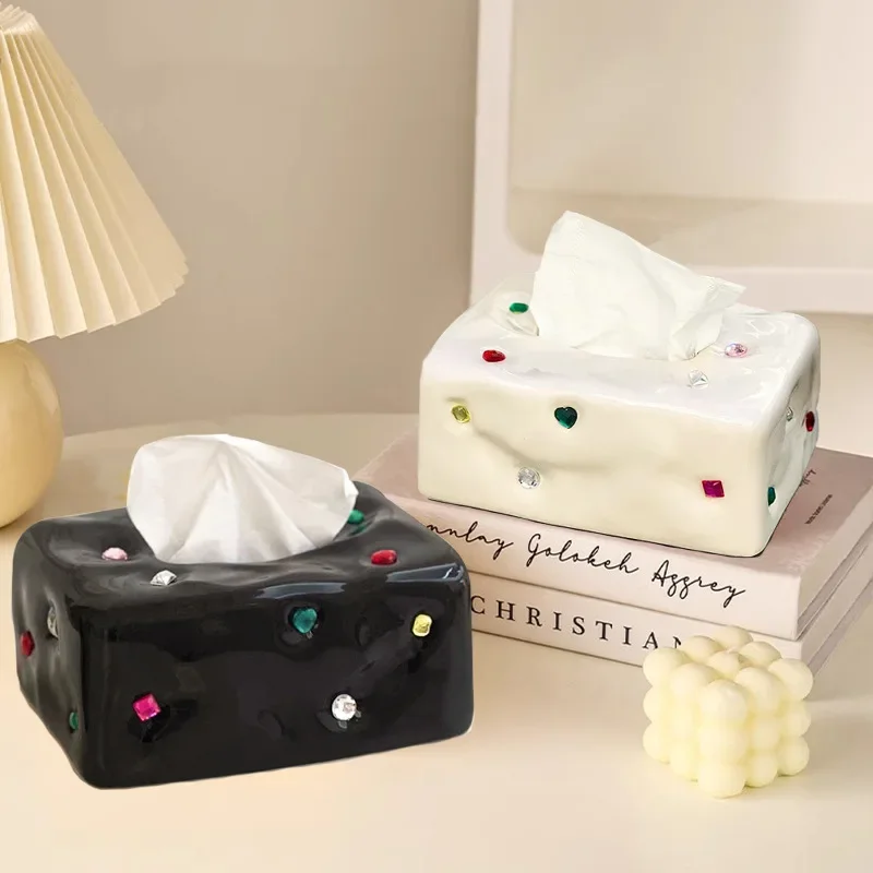 

Nordic Ins Ceramic Tissue Box Living Room Coffee Table Drawer Jewel Tissue Box Living Room Storage Box Coffee Table Decoration