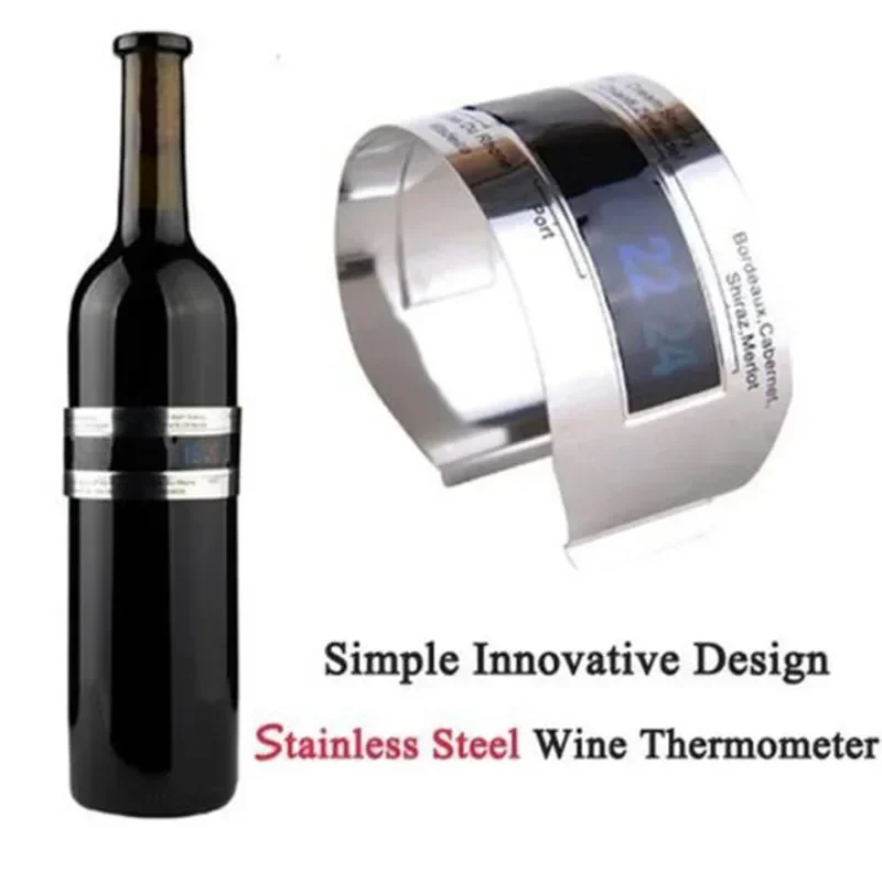 wine thermometer LCD Display Stainless Steel Bottle Wine Thermometer Wine Collar Thermometer Bar Beverage Tool Bottle Snap