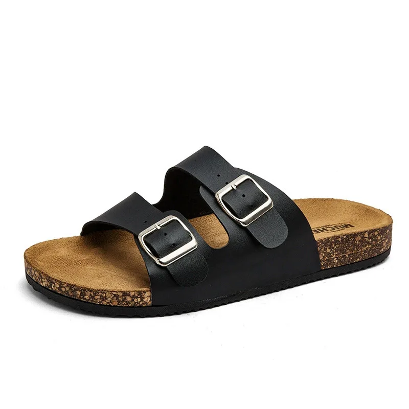 Mens Summer Retro Open Toe Slippers With Double Buckles