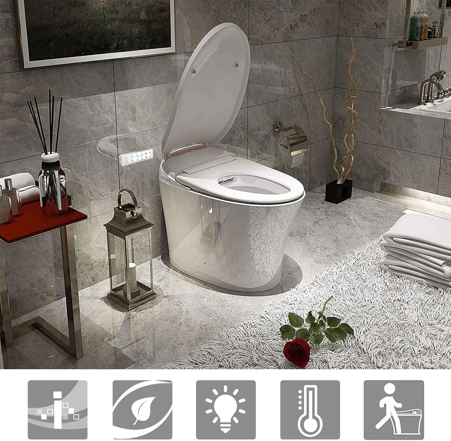 Smart Toilet Bidet Heated Seat  Integrated Multi Function, Tankless Toilet Smart Bidet Automatic Flushing Remote Control 4