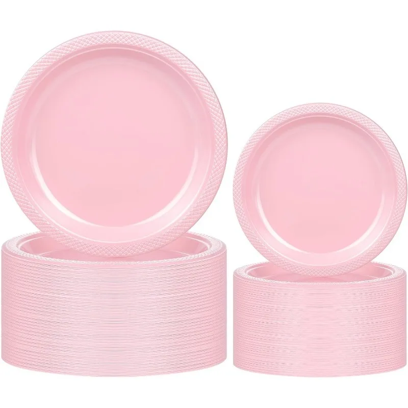200PCS Disposable Clear Plastic Plates with Rim 9 "Dinner Plates 7 "Dessert Elegant Fancy Heavy Duty Plastic
