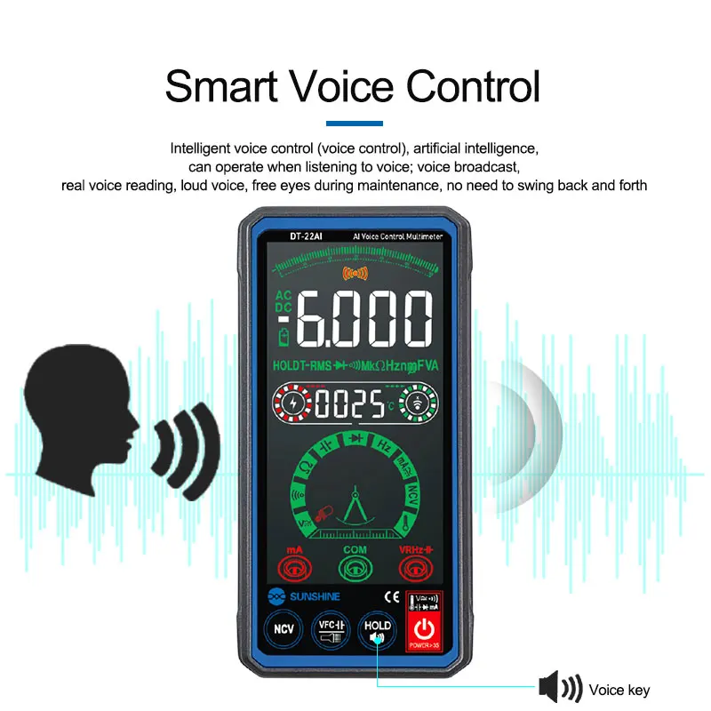 SUNSHINE DT-22AI-multímetro inteligente de Control de voz, bolígrafo de  prueba de punta de pantalla Digital/probador de reconocimiento automático  para herramienta de reparación de teléfonos - AliExpress