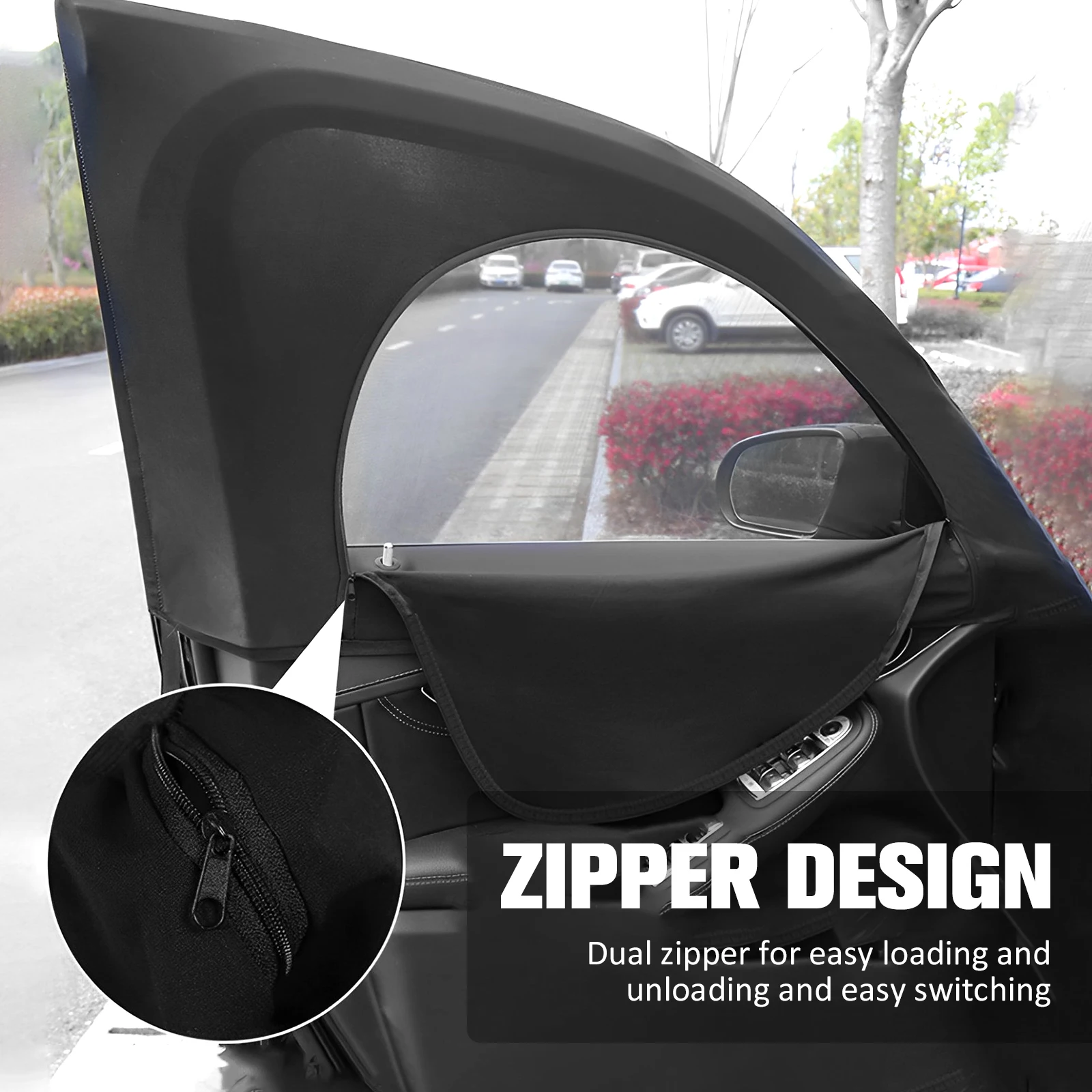 2Pcs Car Window Shade Elastic Auto Front/Rear Side Window Sun Shade Breathable Car Privacy Sunshade Curtain with Zipper