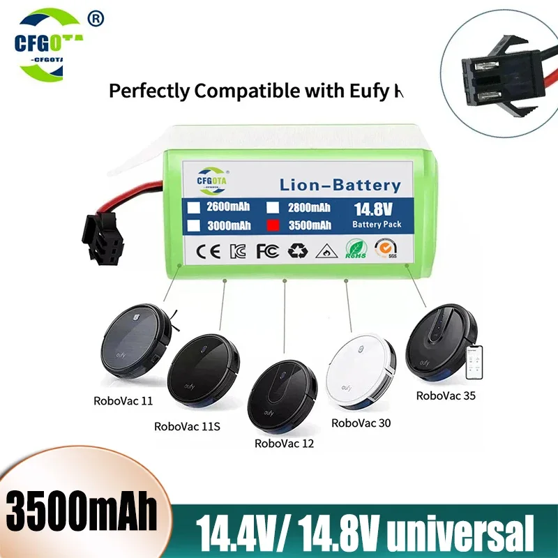

14.4V 3000mAh/3500mAh Li-ion Battery for Conga Excellence 950 990 1090 1790 1990 Deebot N79S N79 DN622 Eufy Robovac 11S 12 X500