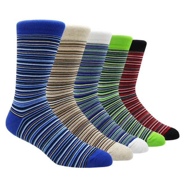 Size 41-48 Casual Fashion Cotton Funny  Long Women&Men Socks Contrast Color Rainbow Larger Size Stripe Socks for Men 5 Pairs- NY011