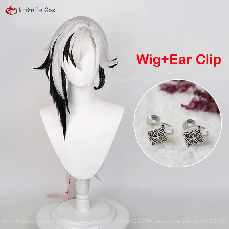 Shin Fontaine Arlecchino Cosplay Perücke 83cm Grau Weiß Schwarz Rot Synthetik Hitzebeständig 2