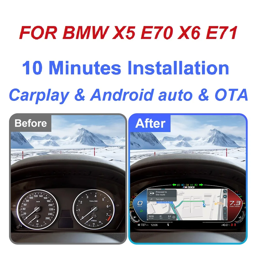 12.3 ''Digital Instrument Cluster for BMW X5 E70 X6 E71 F15 F16 blue light anti-glare screen Panel Cockpit Voor carplay OTA