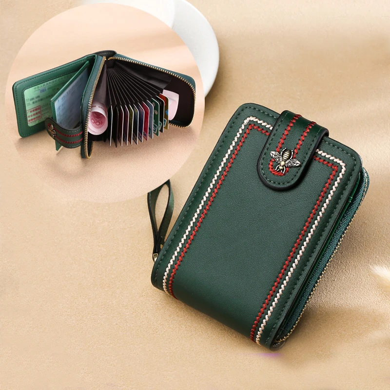 

12 Slots Genuine Leather Card ID Holder Package Certificate Bank Credit Card Holder Case Multi-functional Set Clip Bag Cover