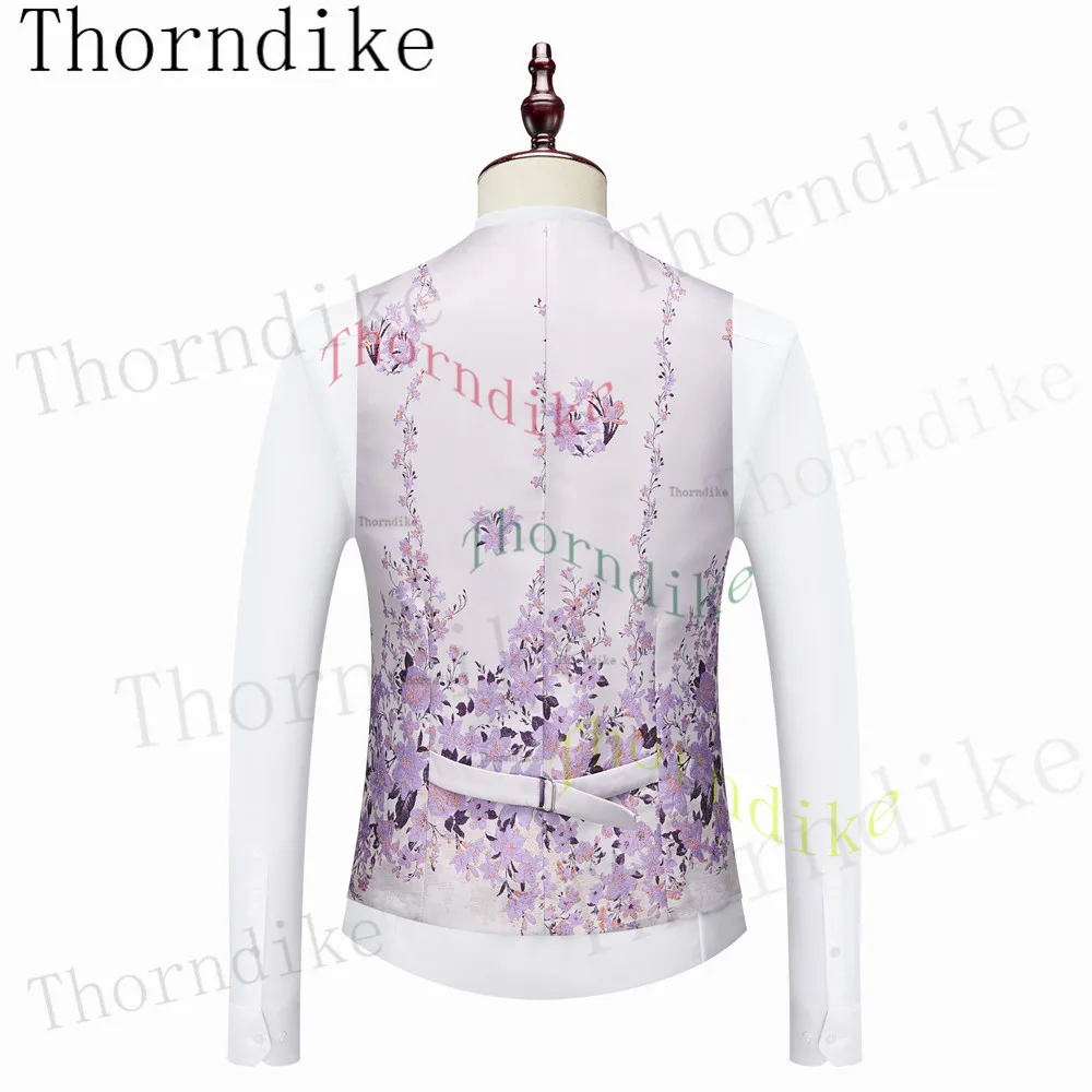 Thorndike Lilac Purple Floral Pattern Tuxedos 3 Pieces Formal Party Costume Homme Slim Fit Men Suits (Blazer + Vest + Pants)