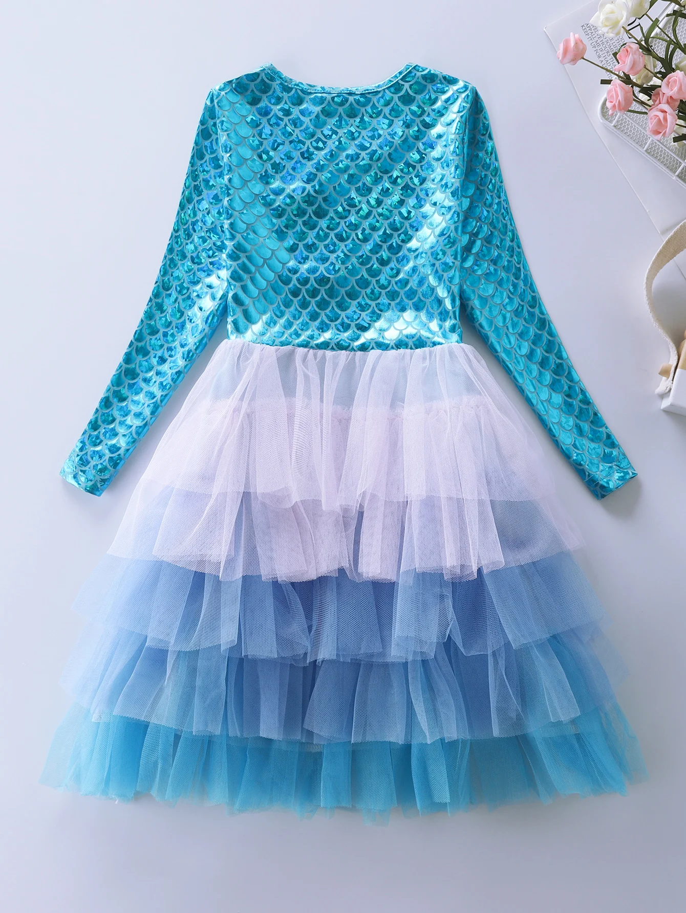 Vestido de pastel de sirena de manga larga para niña, LH168, otoño