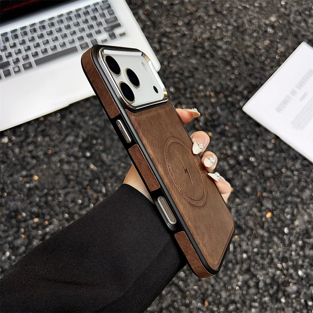 Premium Magnetic Leather Wireless Charging Case with Shockproof Protection