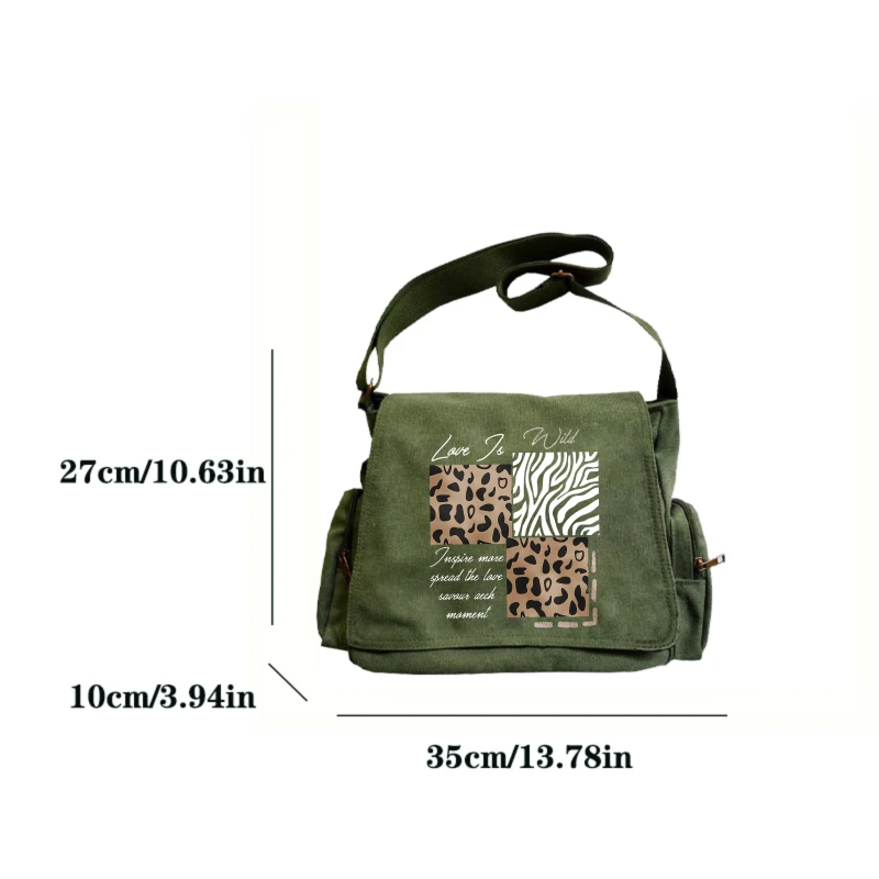 Casual Women's Shoulder Bag Large Capacity Canvas Messenger Bag Animal Print for Travel Crossbody Bag For Women