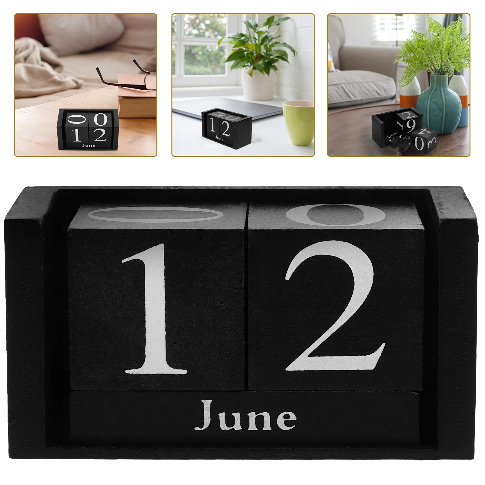 Wooden Calendar Blocks Elegant Desk Decor Household Perpetual Office Supply Table Standing Daily Use Calendar Black