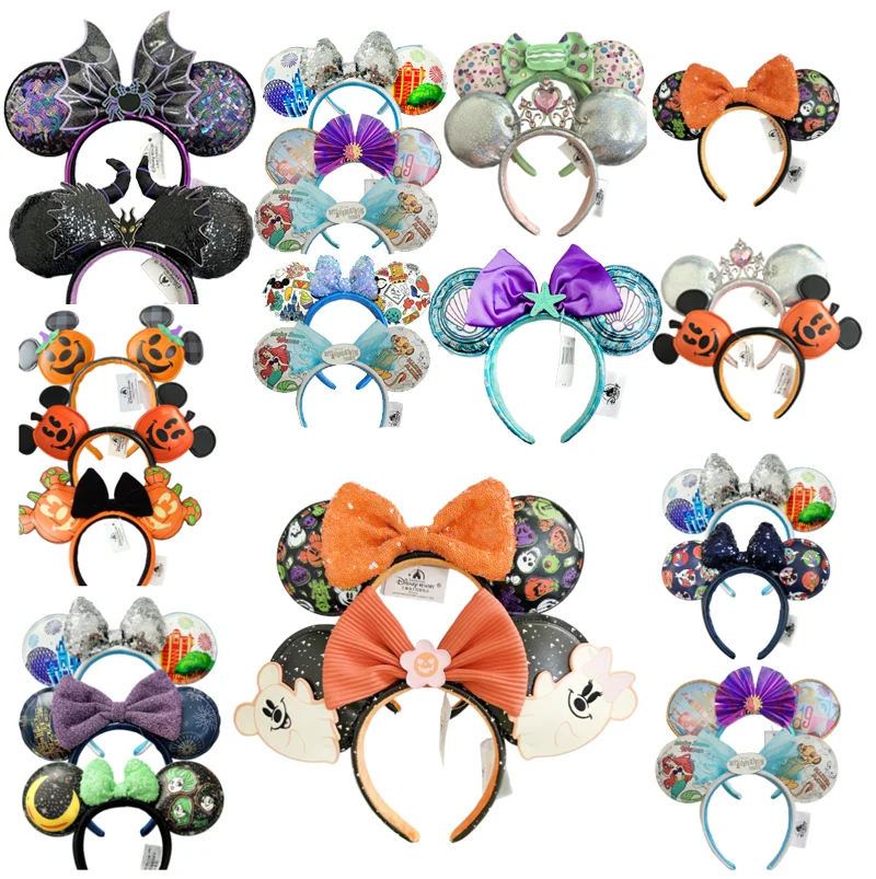 Disney Kürbis Mickey Minnie Stirnband Erwachsene/Kind Disneyland PU Leder Schleife Ohr Frauen Weihnachtsgeschenke