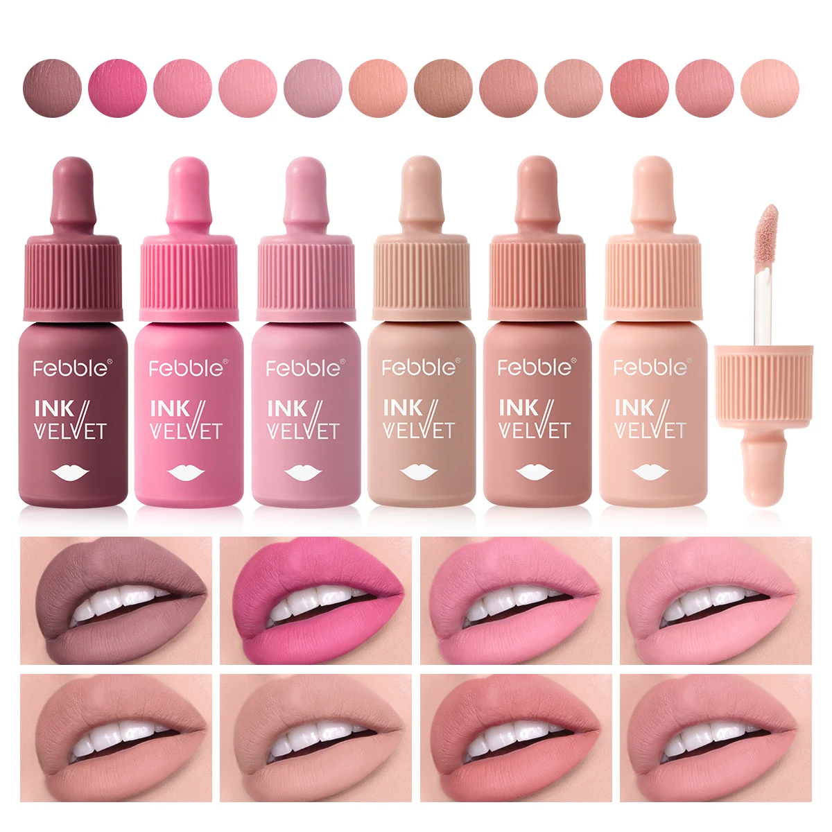 Lip Makeup Lip Gloss Febble 12 Color Ink Lip Gloss Matte Nude Velvet Liquid Lipstick Multifunctional Long-lasting Lip Cosmetics for Women & Girls