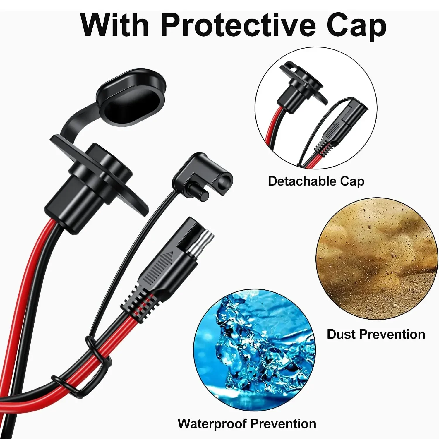 SAE Quick Connector Harness SAE Adapter Male Plug to Female Socket Cable 1FT 12AWG Extension Cord