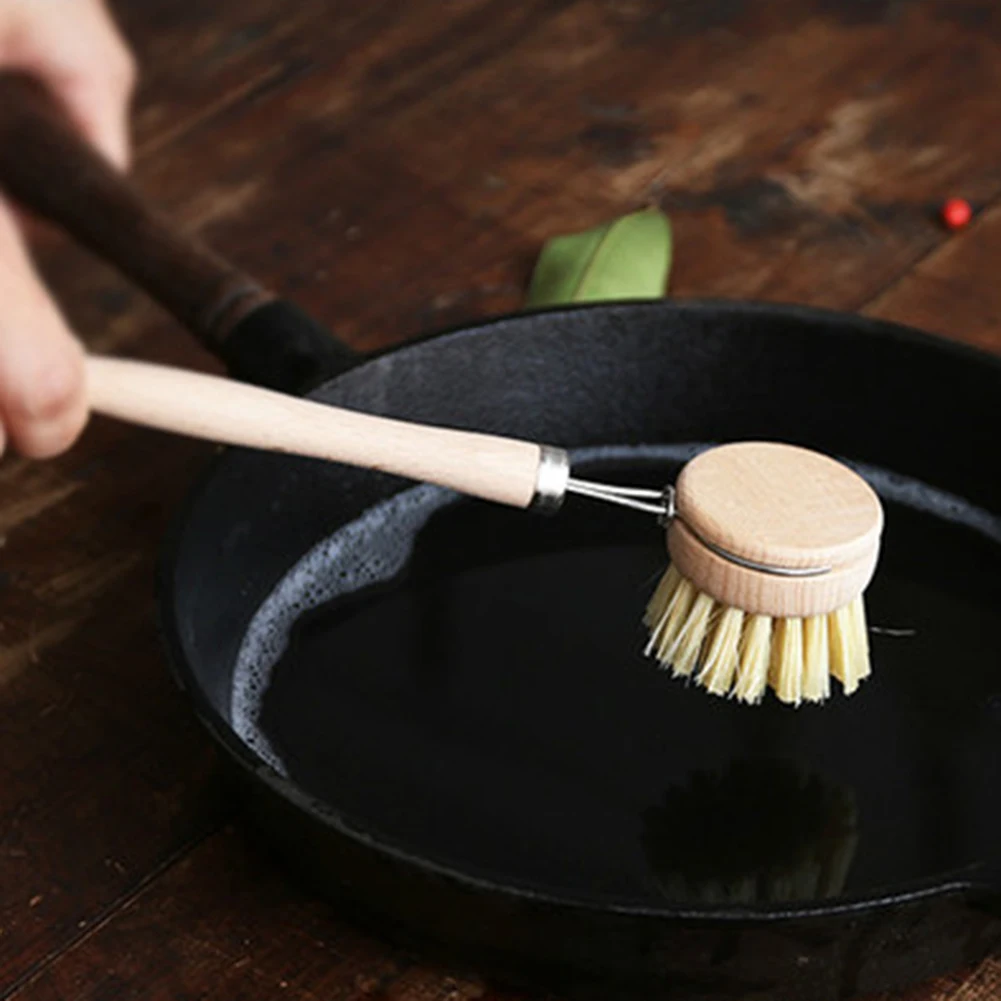 Home Kitchen Dish Brush Bamboo Handle Dish Scrubber Built-in Scraper, Scrub  Brush for Pans, Pots, Kitchen Sink Cleaning, Dish washing and Cleaning  Brushes are Perfect Cleaning Tools