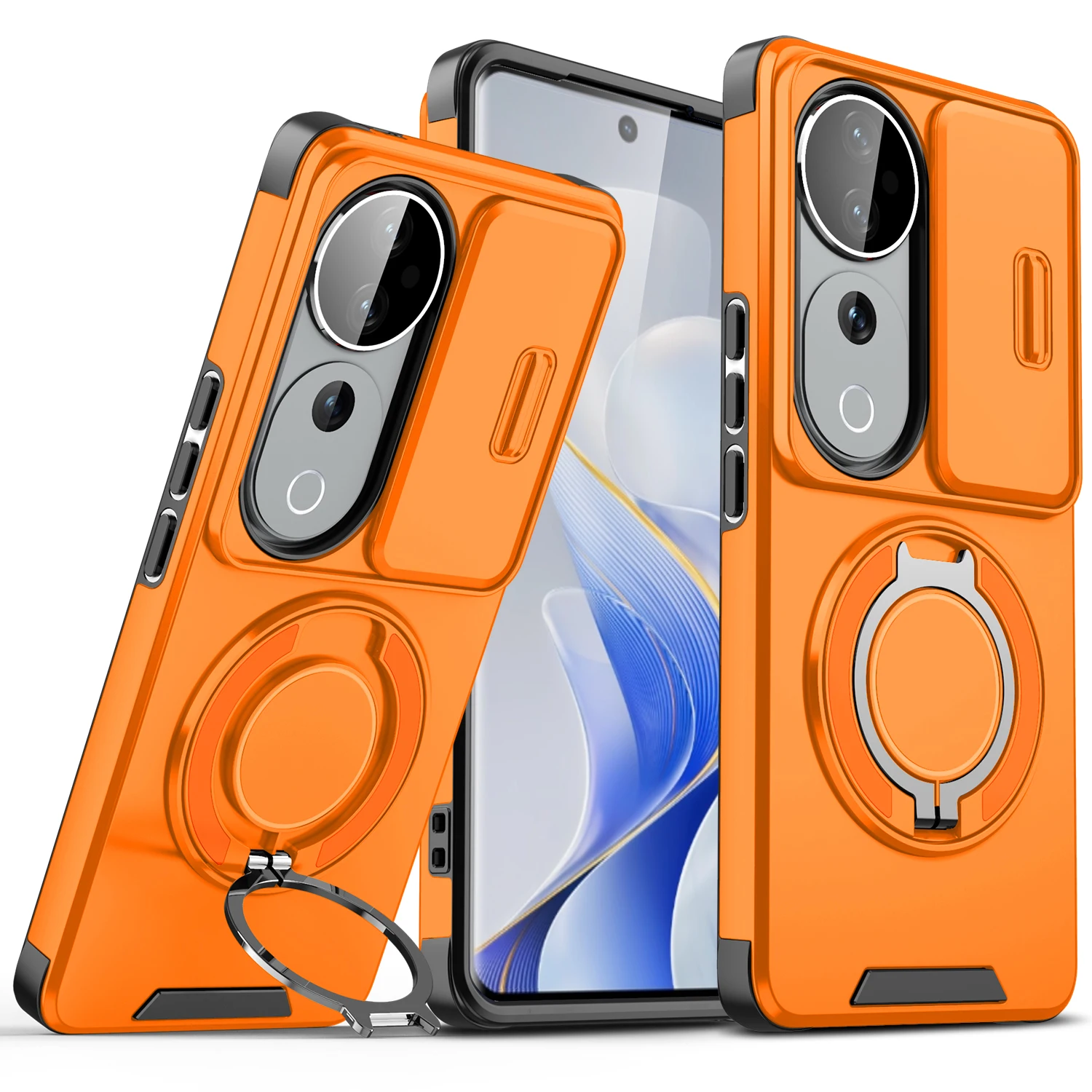 Magnetic Ring Armor Slide Camera Lens Case with Magsafe Wireless Charging Compatibility