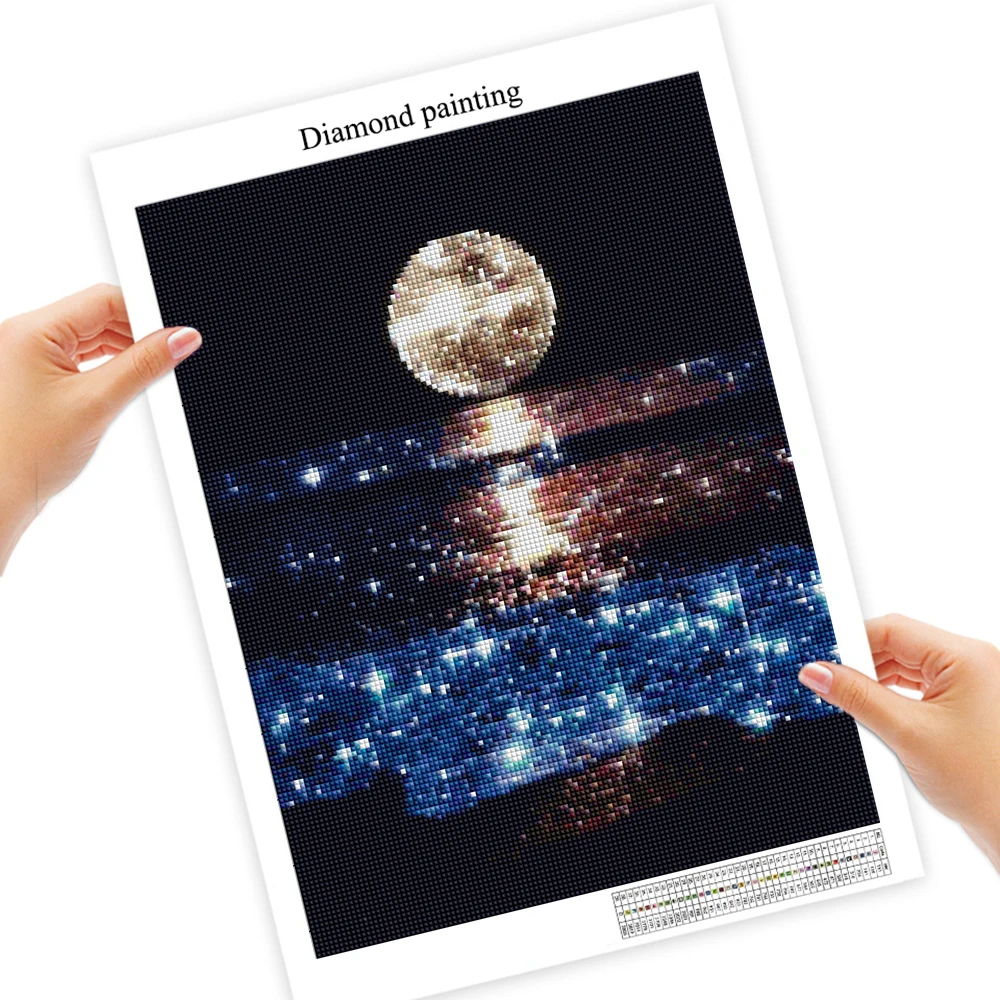 

HOMHOL 5D DIY Diamond Painting Full Round Square Landscape Moon Rhinestones Diamond Embroidery Seaside Mosaic Decortion