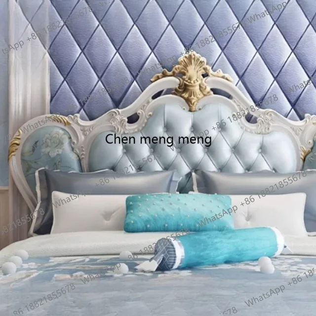 D80 Simple Headboard Double Bed Wood European King Size Living Room Double Bed Princess Modern Cama Matrimonial Bedroom Furnitur 5