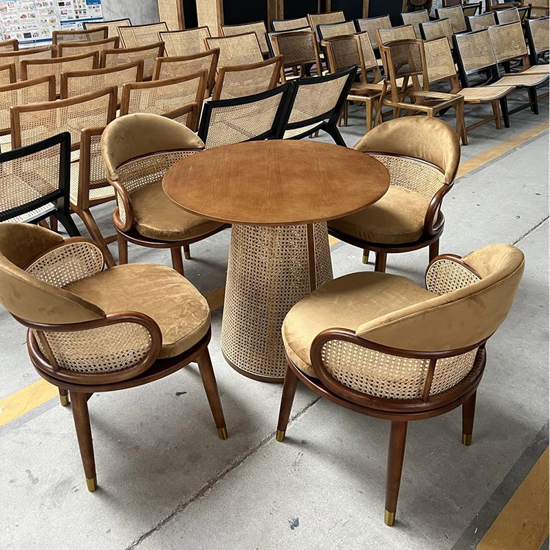 Description Picture 2 of itemNordic Solid Wood Round Dining Tables Small Apartment Home Rattan Dining Table and Chair set Creative Homestay Home Furniture Z