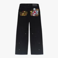 Jeans Y2K à motif brodé de haute qualité, pantalon à jambes larges, style Hiphop Harajuku, tissu denim pour hommes et femmes, style américain, streetwear. 4