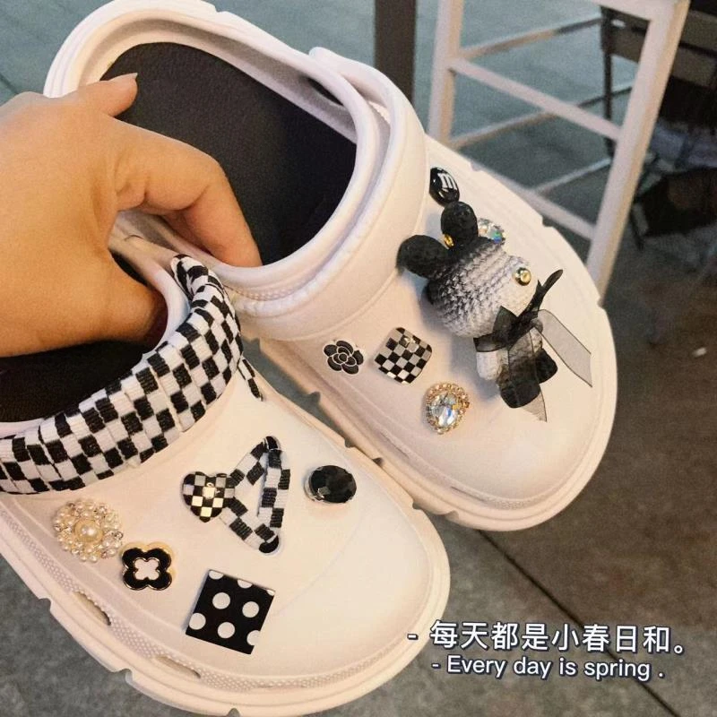 

Black and White Bear Series Charms for Crocs Cute Accessories Lovely Adornment for Clogs Sandals Hot Sale Footwear Decoration