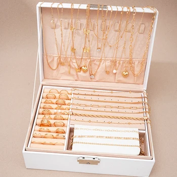 40 pezzi/set eleganti anelli di perle geometriche, collana multistrato con zirconi a forma di cuore, braccialetto semplice set di gioielli 3 in 1 per regali da donna 1