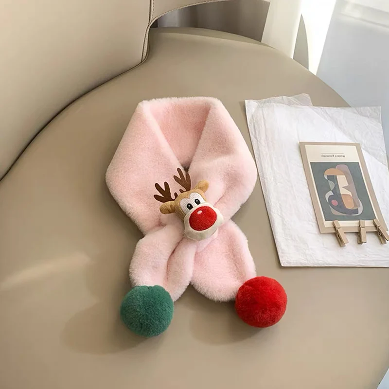 Children's bib autumn winter warm cute Christmas deer scarf boys and girls windproof bib baby plus velvet scarf winter