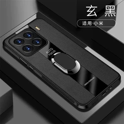 Luxury Leather Magnetic Case with Ring Holder and Shockproof Silicone Bumper for Xiaomi 15T Pro (Black)