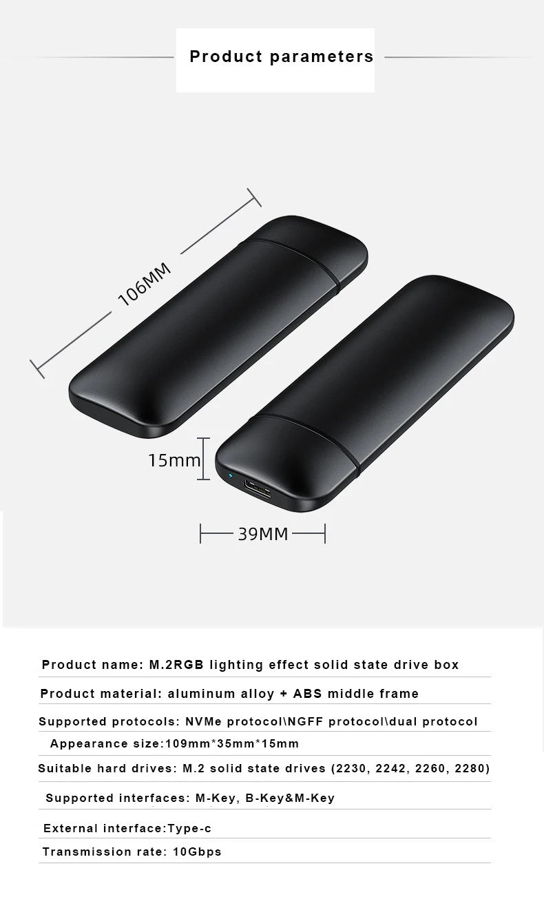 WALRAM RGB M.2 NVMe SATA   ϵ ̺ ũ Ŭ, USB 3.1 C Ÿ, 10Gbps SATA USB ܺ Ŭ ڽ