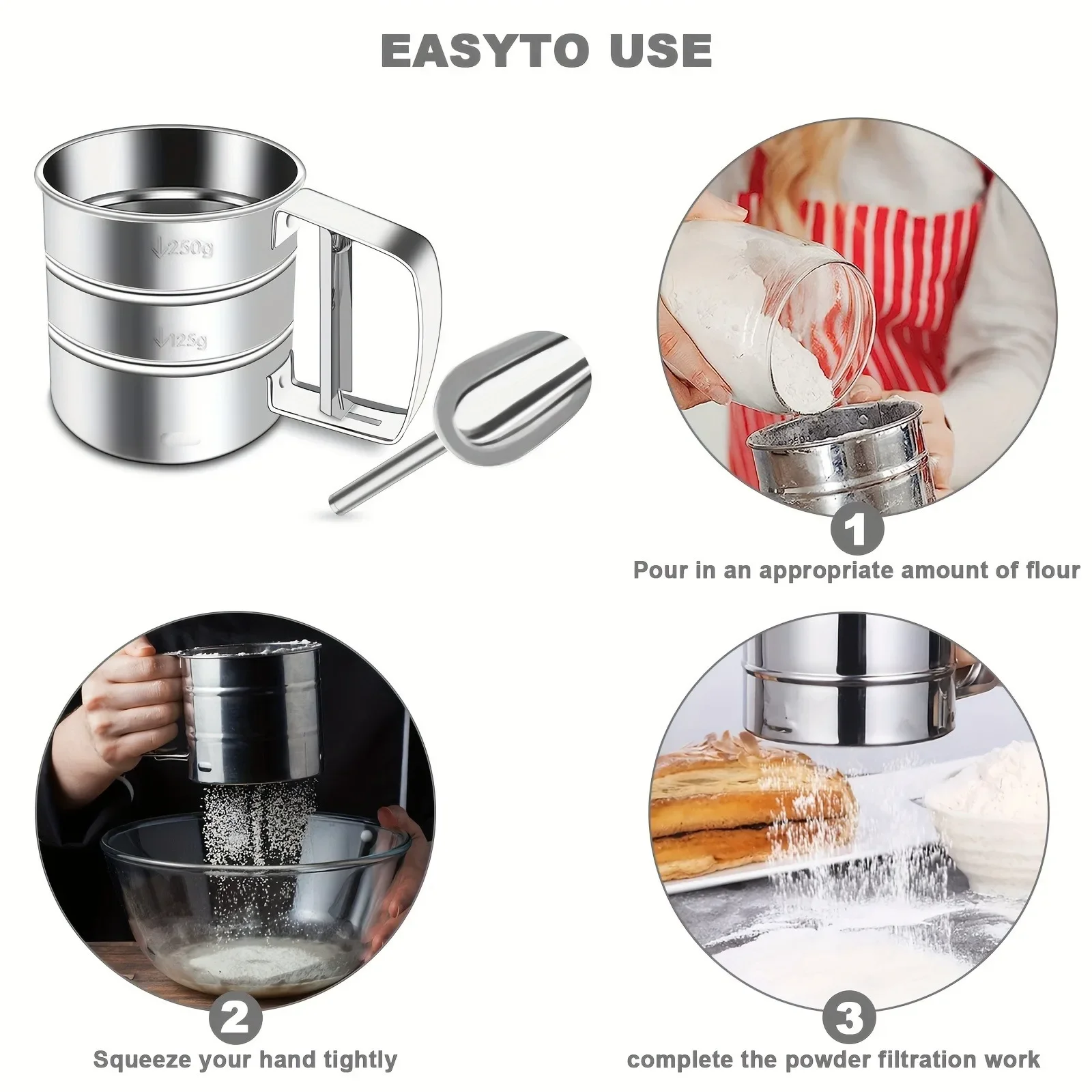 Bread baking tool Flour flour mesh sieve cup baking powdered sugar shaker Kitchen supplies flour sifter baking tools mesh strainer fine mesh strainer powder sieve powder sugar shaker
