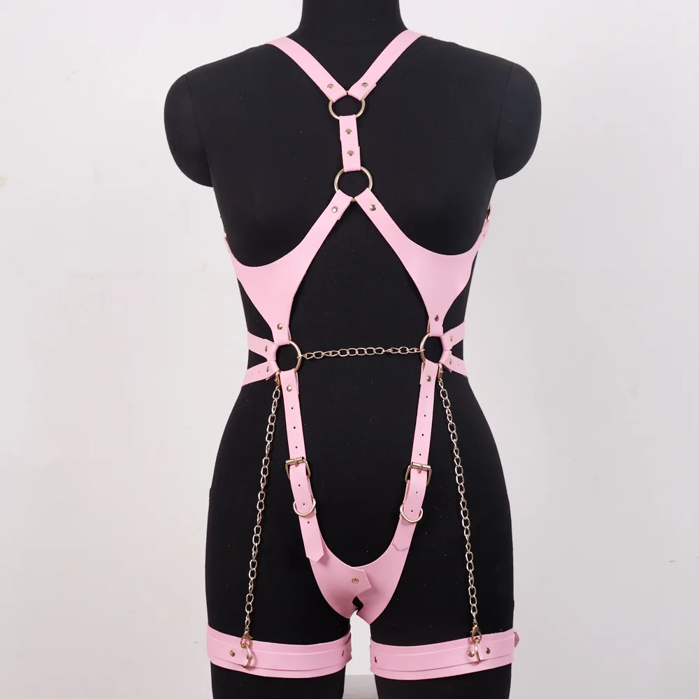 Set imbracatura gambe in pelle punk sexy e collare bdsm_voghion.com