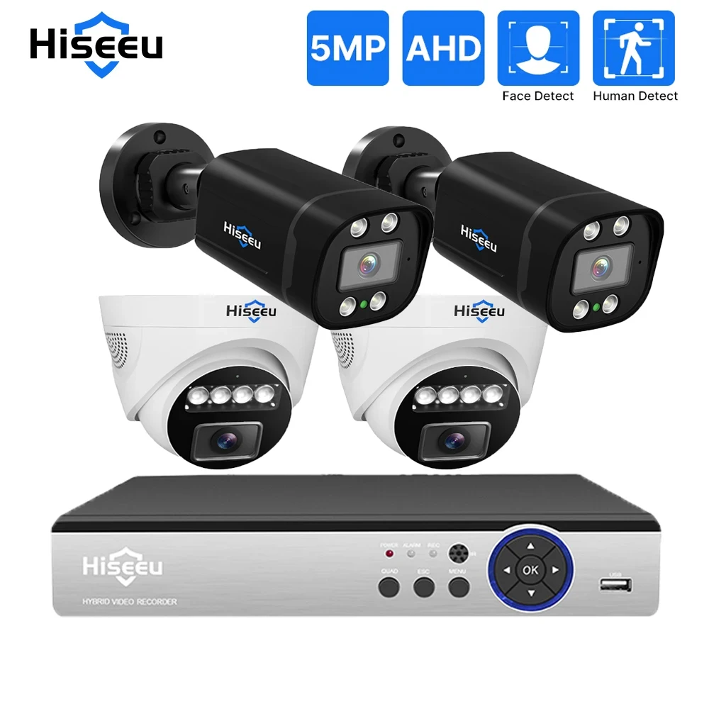 

Камера видеонаблюдения Hiseeu 5 МП, система безопасности в помещении, 2K AHD, проводная и уличная купольная цилиндрическая камера наблюдения, 8 каналов, AHD, DVR, комплекты XMEye